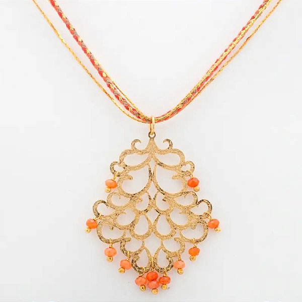 COLAR LONGO TRIPLO CORAL