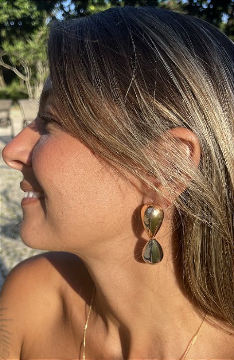 BRINCO DUAS GOTAS PENDURADO - DOURADO / PRATEADO - ( ESMALTADO )