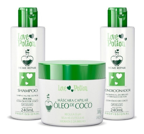 Love Potion Kit De Manutenção Óleo De Coco 3 Itens
