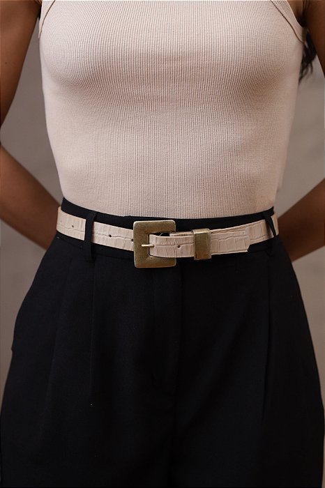 CINTO ESTELA NUDE - COURO LEGÍTIMO CROCO - LARGURA DO CINTO 2,0CM