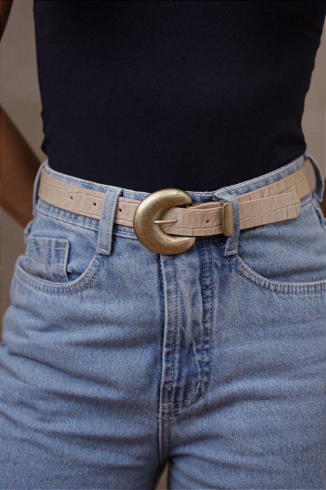 CINTO AURORA NUDE - COURO LEGÍTIMO CROCO - LARGURA DO CINTO 2,5CM