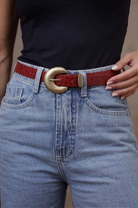 CINTO AURORA VERMELHO - COURO LEGÍTIMO CROCO - LARGURA DO CINTO 2,5CM