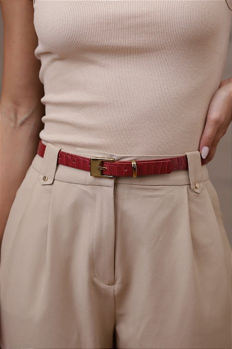 CINTO BRUNA VERMELHO - COURO LEGÍTIMO CROCO - LARGURA DO CINTO 2,0CM