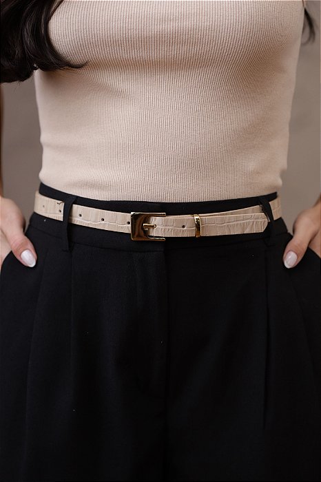 CINTO BRUNA NUDE - COURO LEGÍTIMO CROCO - LARGURA DO CINTO 2,0CM