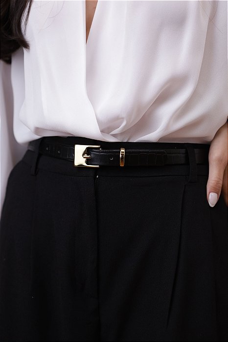 CINTO BRUNA PRETO - COURO LEGÍTIMO CROCO - LARGURA DO CINTO 2,0CM