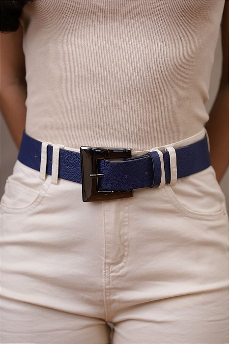 CINTO ROBERTA AZUL MARINHO - COURO LEGÍTIMO - LARGURA DO CINTO 4,0CM