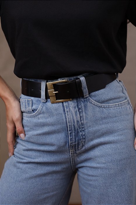 CINTO ISABEL PRETO - COURO LEGÍTIMO - LARGURA DO CINTO 4,0CM