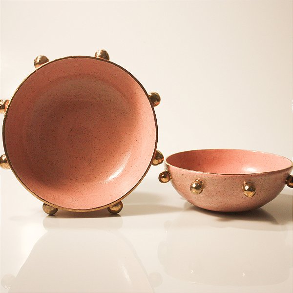Conjunto de Bowls Decorativos Rosa e Ouro (2 peças)
