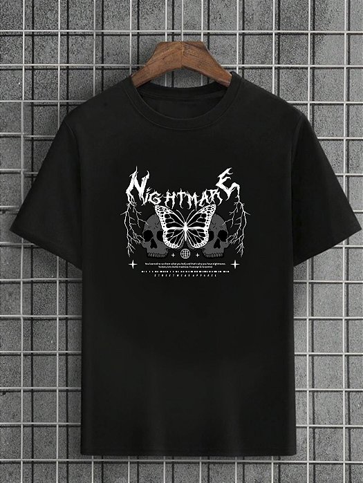 Camiseta Masculina Preta 100% Algodão Butterflies Nightmare