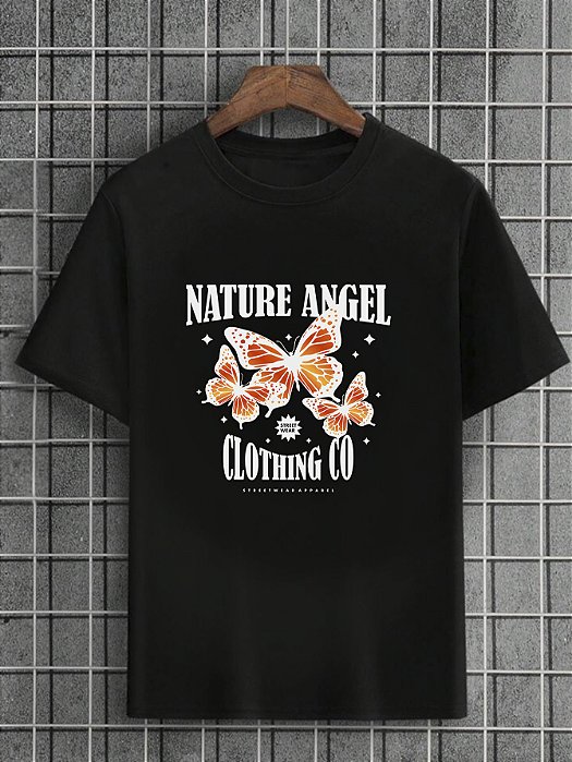 Camiseta Masculina Preta 100% Algodão Butterflies Natural Angel
