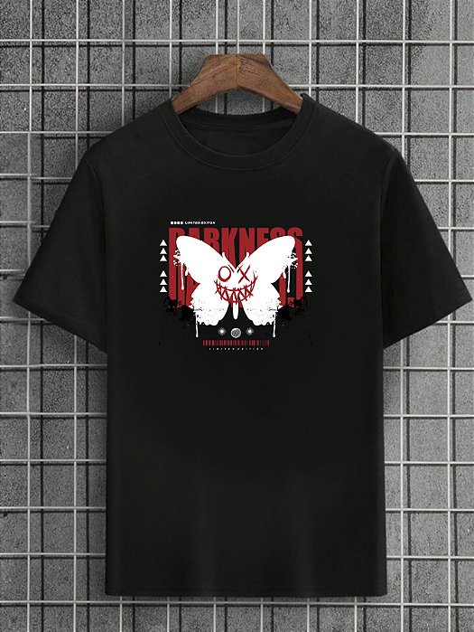 Camiseta Masculina Preta 100% Algodão Butterflies Darkness