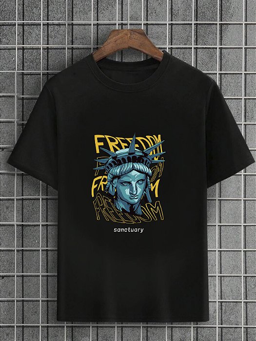 Camiseta Masculina Preta 100% Algodão City Freedom