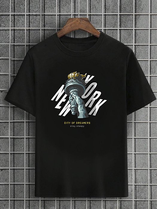 Camiseta Masculina Preta 100% Algodão City New York