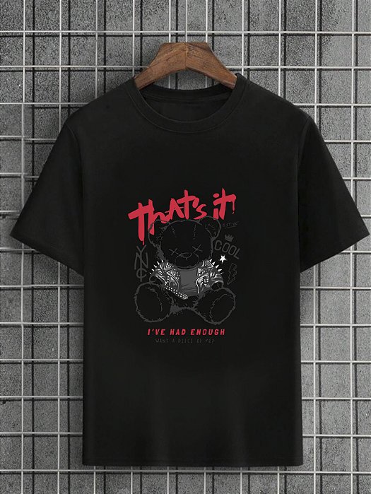 Camiseta Masculina Preta 100% Algodão Urso That's it