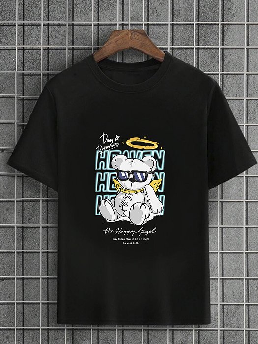Camiseta Masculina Preta 100% Algodão Urso Heaven