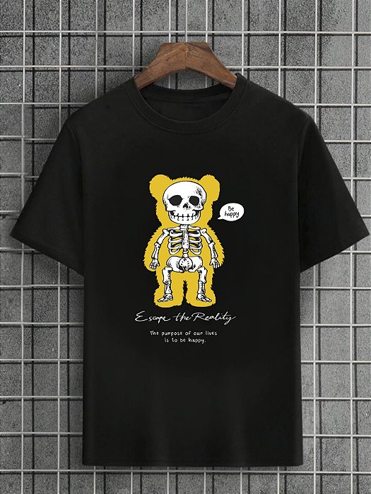 Camiseta Masculina Preta 100% Algodão Urso Escape Reality