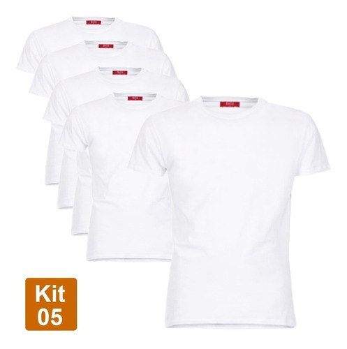 Kit 05 Camisas Masculina Basica Branca Promoção