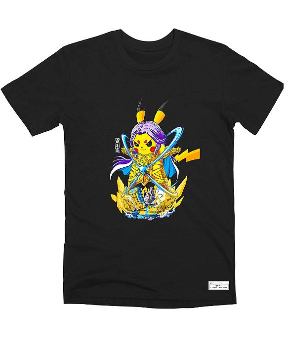Camiseta Masculina Preta 100% Algodão Pikachu