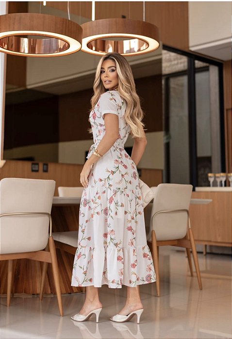 Mariana floral branco com rosa