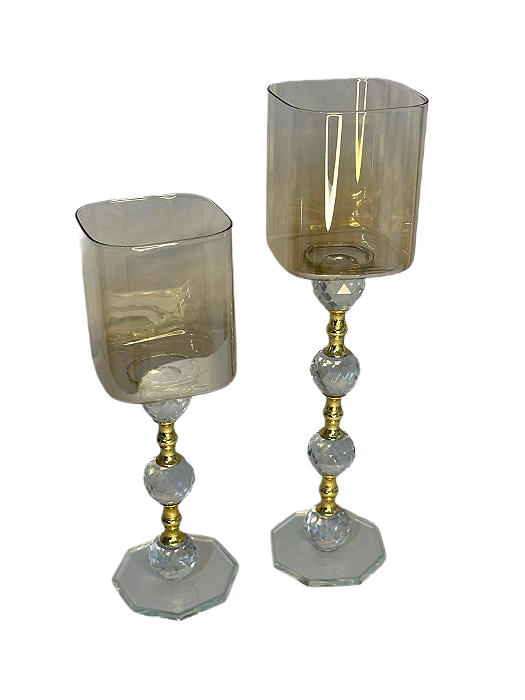 CONJUNTO DE CASTIÇAL CRISTAL GOLD SQUARE M e G