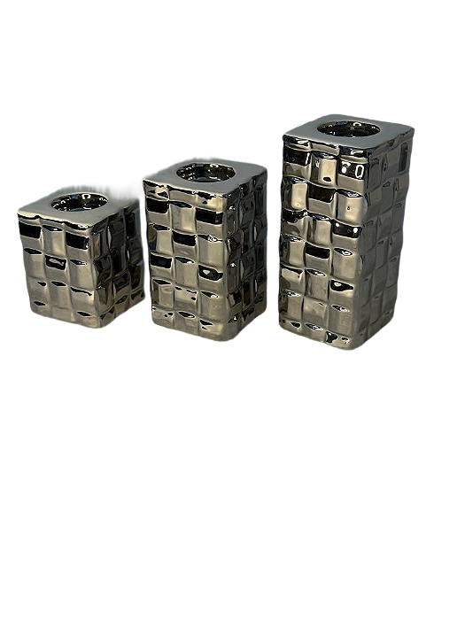 CONJUNTO DE CASTIÇAL SQUARE CROMADO