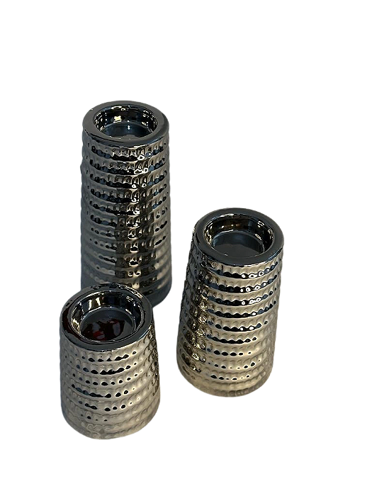 CONJUNTO DE CASTIÇAL REDONDO CROMADO