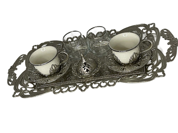 CONJUNTO BANDEJA DE CAFÉ BRANCO PARA DUAS PESSOAS