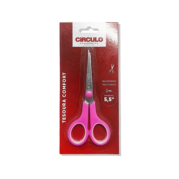 Tesoura Comfort  5,5 Com 13,8 cm Circulo Cor Rosa