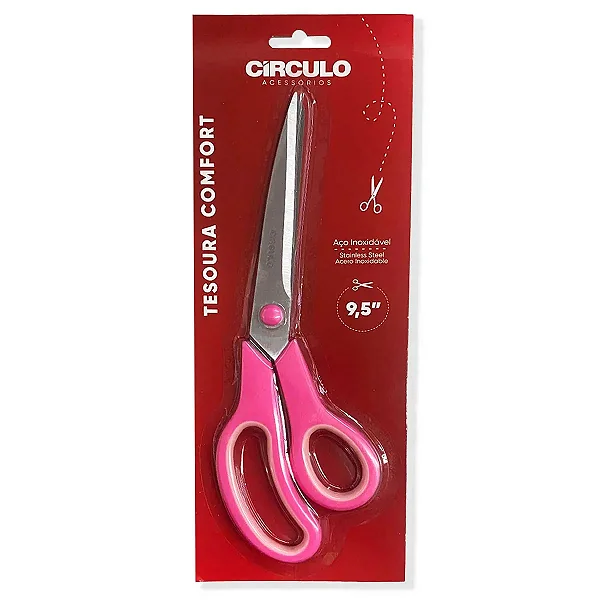 Tesoura Comfort  9,5 Com 24,1 cm Circulo Cor Rosa