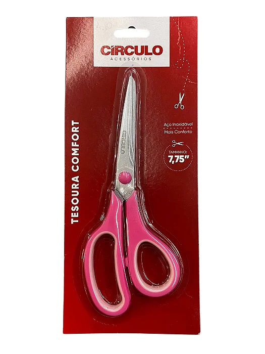 Tesoura Comfort  7,75 Com 19,8 cm Circulo Cor Rosa