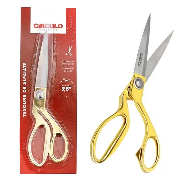 Tesoura De Alfaiate 9,5 Com 23,8 cm Circulo Cor Dourado