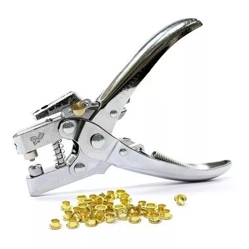 Alicate Aplicador Ilhós Profissional 16Cm C/ 100 Ilhós Cor-Dourado