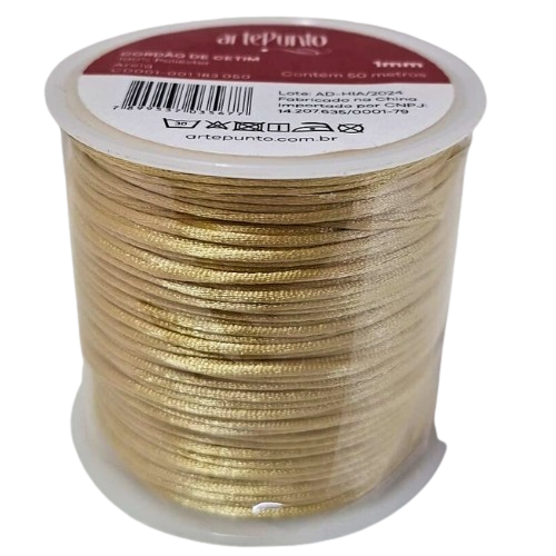 Cordão de Cetim CD001-1mm Cor-183-Areia C/50mts