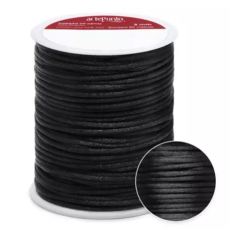 Cordão de Cetim CD001 2mm com 50mts 016- Preto