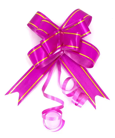 Laço Pronto 18mm x 35cm Cor-Rosa Escuro  Fio Dourado pct. c/10 Und
