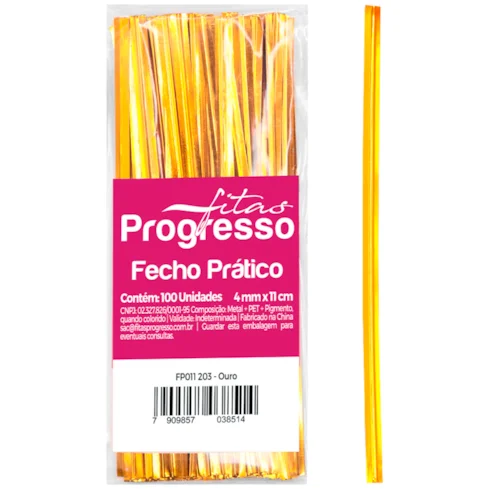 Fecho Prático Progresso 11cm com 100 Unidade Cor-203- Ouro