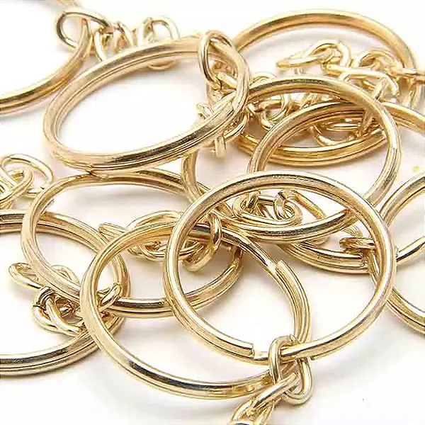 Argola para Chaveiro com Corrente 25mm Cor -073- Dourado com 100 Unid