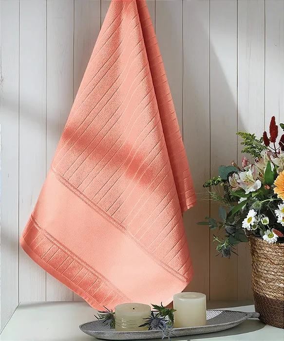 Toalha de Rosto Aveludada Bella para Bordar 50cm x 80cm - Dohler - Cor 10589-Salmão