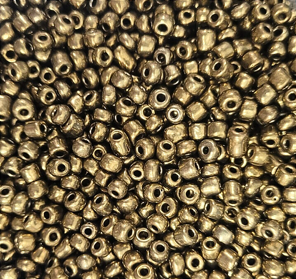 Miçanga Metálica de Vidro Segunda Linha 100g Cor Ouro Velho