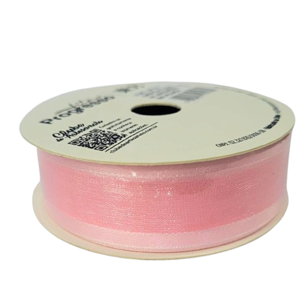 Fita de Voal com Ourela Acetinada ZC 005 Progresso 22mm Cor 206- Rosa Claro