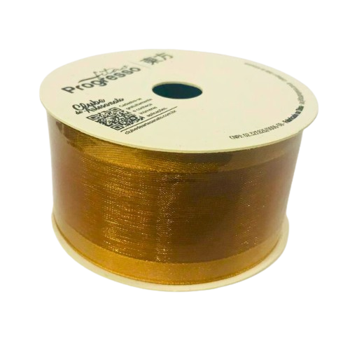 Fita de Voal com Ourela Acetinada  ZC 009 Progresso 38mm Cor -1353 - Dourado