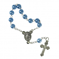 Mini Terço Niquel com Pérola Azul de 5mm Com 12 unidades