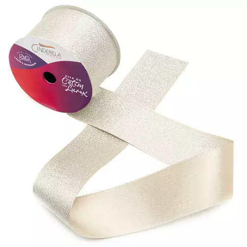 Fita de Cetim com Lurex Cinderela 38mm 10mts Cor- 30-Champagne c/ Lurex Prata