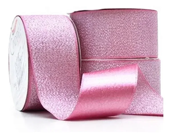 Fita de Cetim com Lurex Cinderela 38mm 10mts Cor- 97- Rosa Hera c/ Lurex Prata