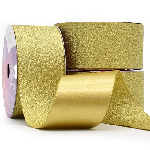 Fita de Cetim com Lurex Cinderela 38mm 10mts Cor- 55-Dourado c/ Lurex Dourado