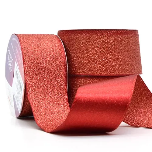 Fita de Cetim com Lurex Cinderela 38mm 10mts Cor-8-Vermelho c/ Lurex Dourado