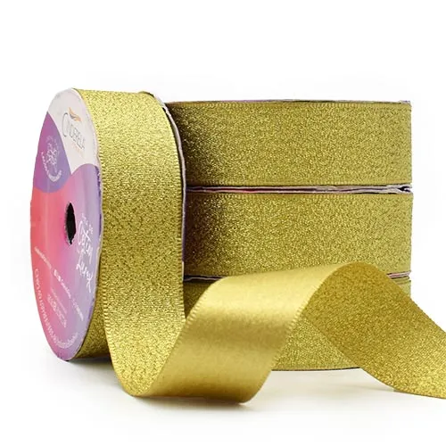 Fita de Cetim com Lurex Cinderela 22mm 10mts Cor-55-Dourado c/ Lurex Dourado
