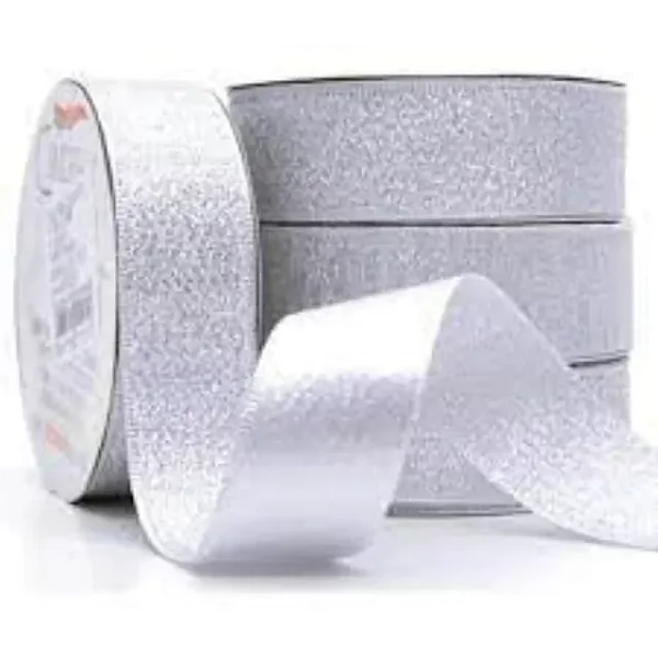 Fita de Cetim com Lurex Cinderela 22mm 10mts Cor-1-Branco c/ Lurex Prata