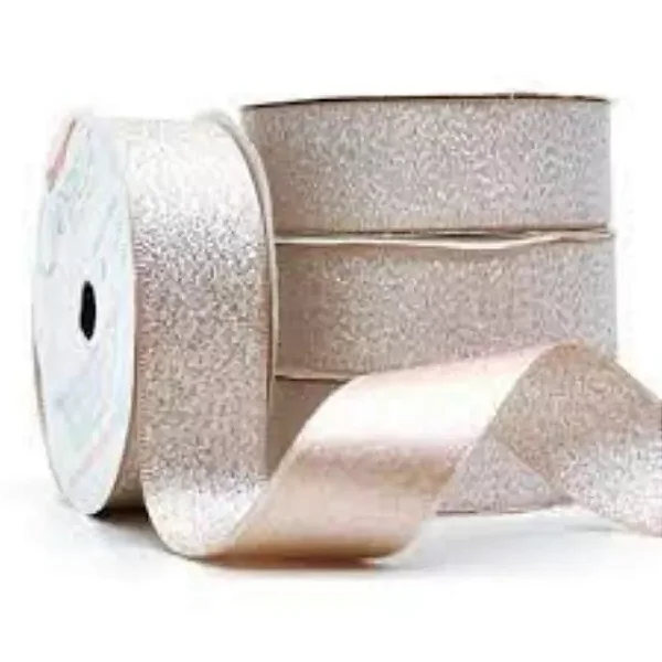 Fita de Cetim com Lurex Cinderela 22mm 10mts Cor-30-Champagne c/ Lurex Prata