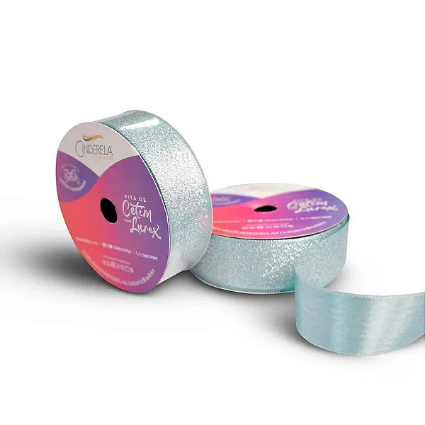 Fita de Cetim com Lurex Cinderela 22mm 10mts Cor-95-Tiffany c/ Lurex Prata